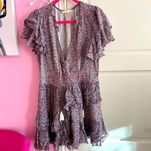 Dusty blue and pink ruffle mid thigh dress